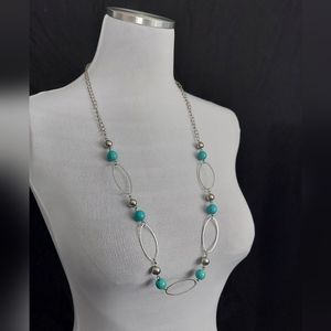 Silver tone and turquoise necklace